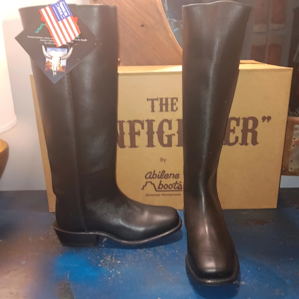 Abilene Black Leather Knee High Riding Boots - Picture 2 of 6